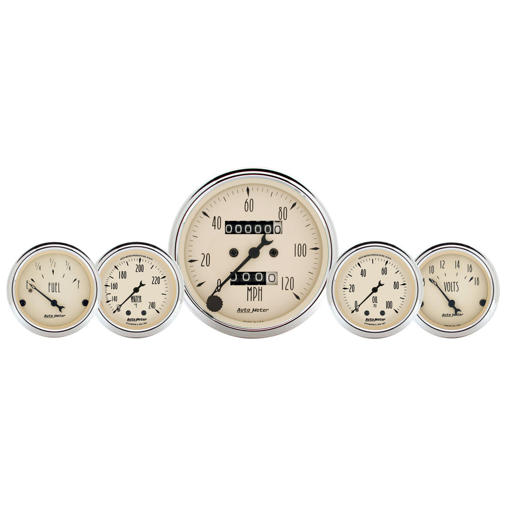 AutoMeter 1811 GAUGE KIT, 5 PC., 3 1/8" & 2 1/16", MECH. SPEEDO., WTMP & OILP, ANTQ BEIGE