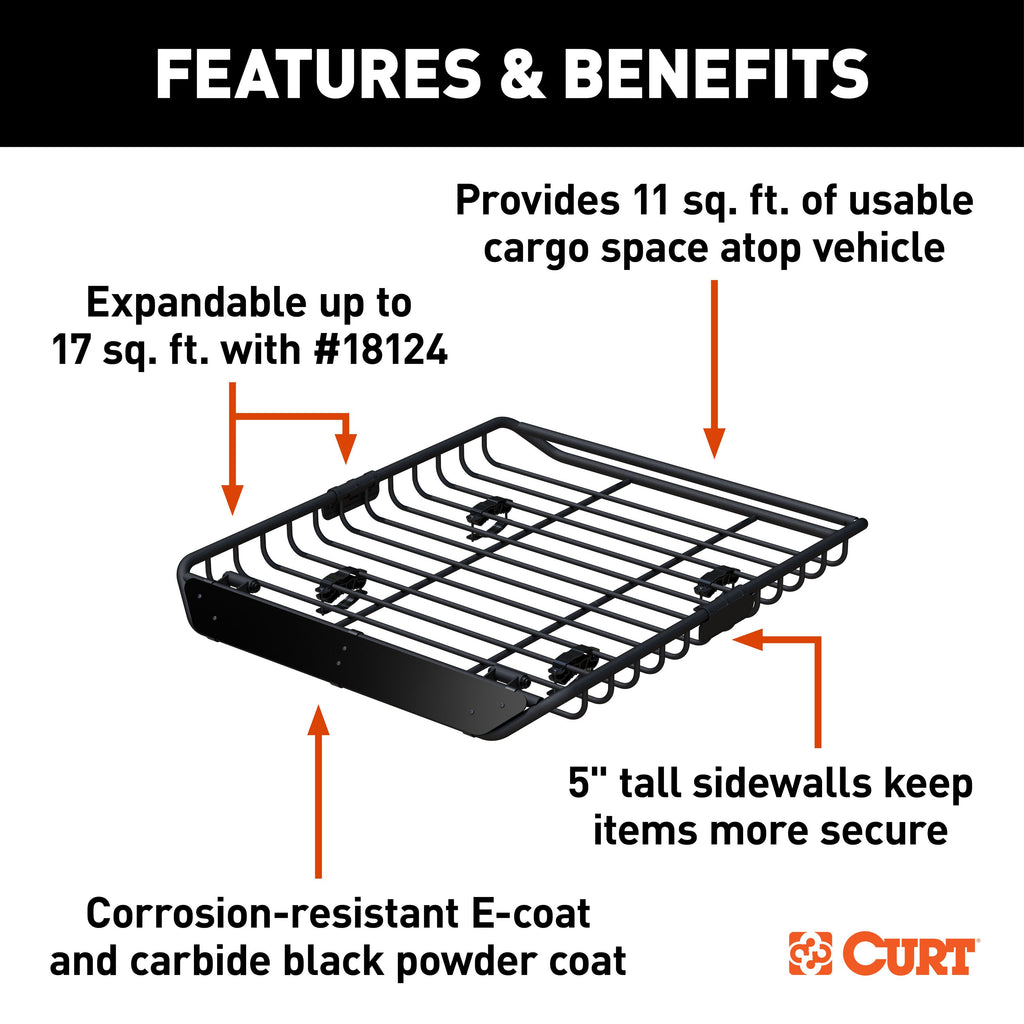 CURT 18123 44" x 35" Black Steel Roof Rack Cargo Carrier