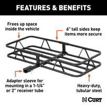 Load image into Gallery viewer, CURT 18145 48" x 20" Black Steel Basket Cargo Carrier (1-1/4", 2" Adapter, 500 lbs.)