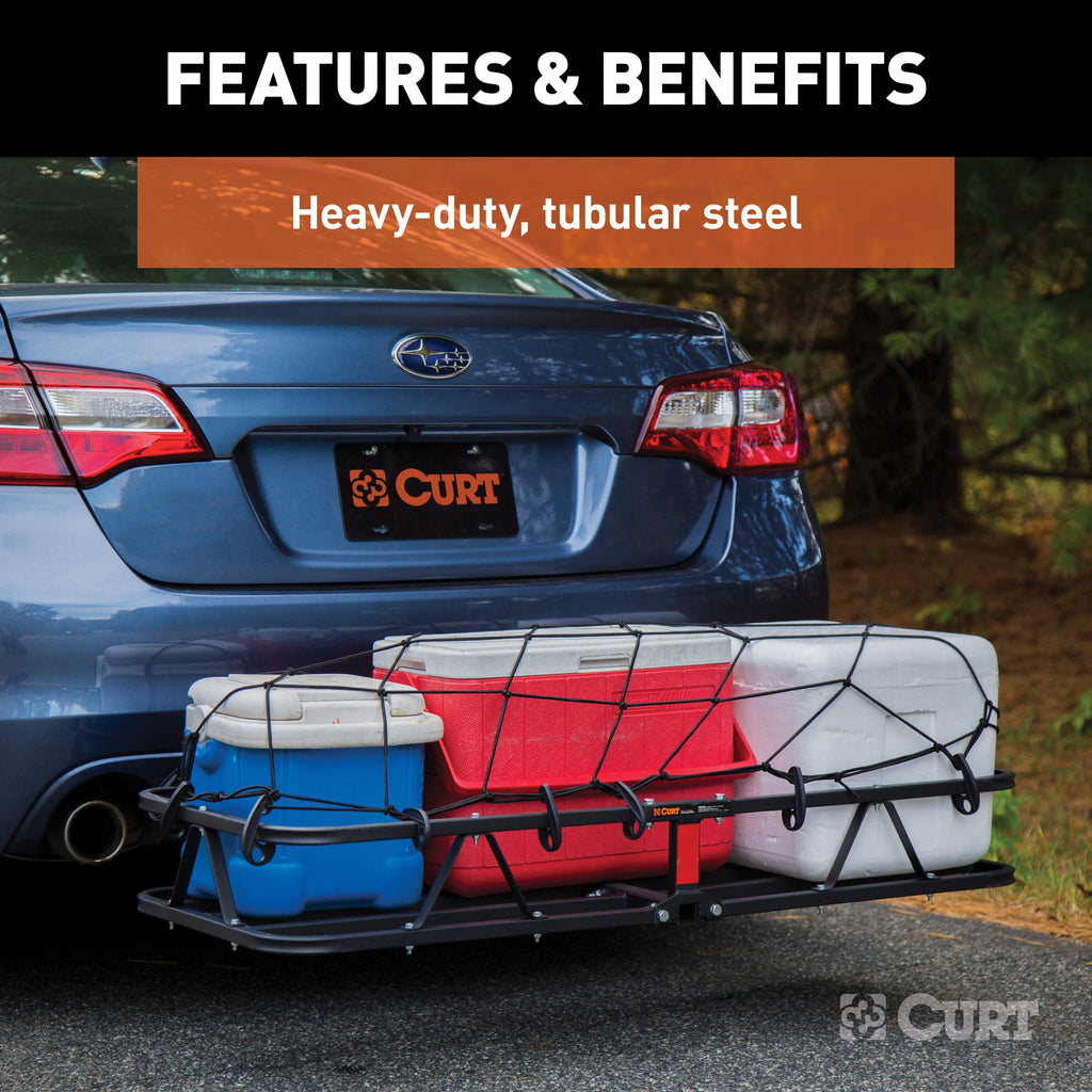 CURT 18145 48" x 20" Black Steel Basket Cargo Carrier (1-1/4", 2" Adapter, 500 lbs.)