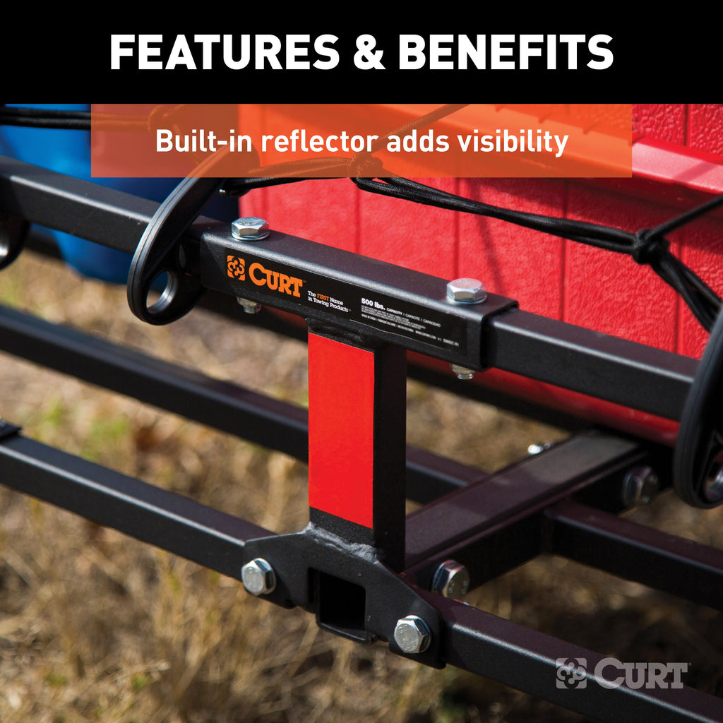 CURT 18145 48" x 20" Black Steel Basket Cargo Carrier (1-1/4", 2" Adapter, 500 lbs.)