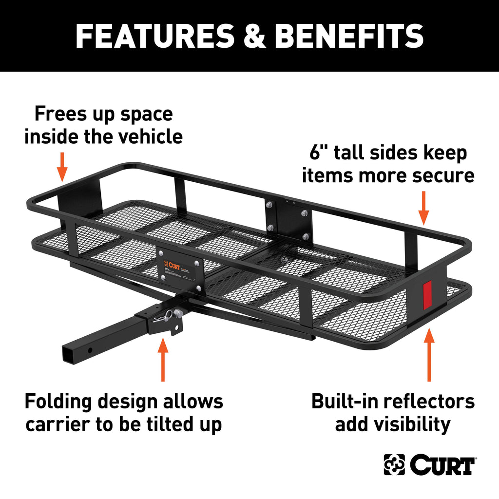 CURT 18151 60" x 20" Black Steel Basket Cargo Carrier (Folding 2" Shank, 500 lbs.)