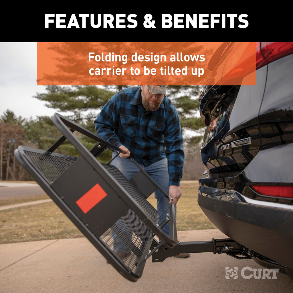 CURT 18151 60" x 20" Black Steel Basket Cargo Carrier (Folding 2" Shank, 500 lbs.)