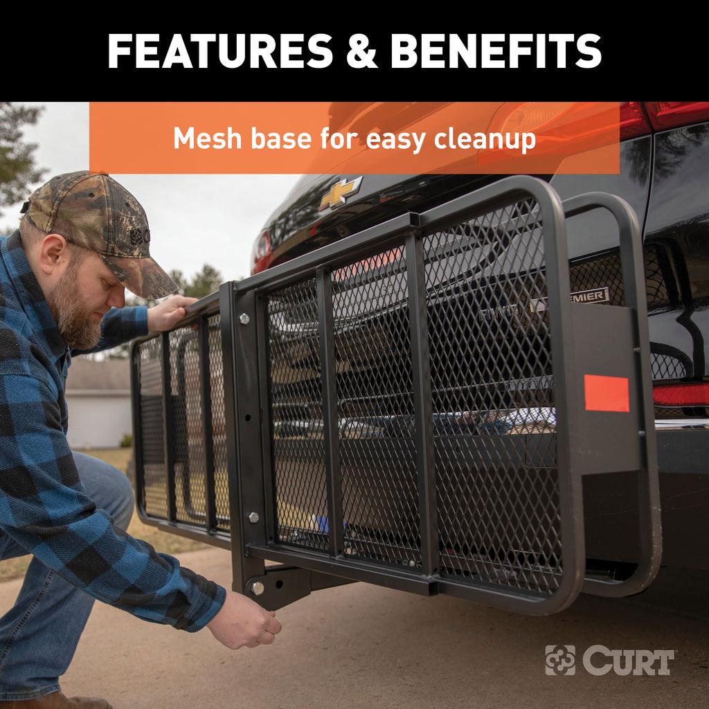 CURT 18151 60" x 20" Black Steel Basket Cargo Carrier (Folding 2" Shank, 500 lbs.)