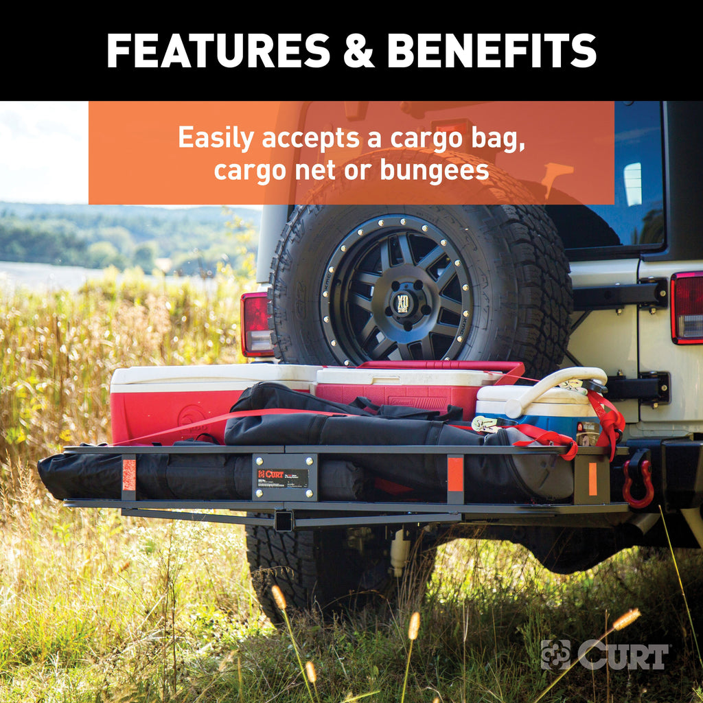 CURT 18151 60" x 20" Black Steel Basket Cargo Carrier (Folding 2" Shank, 500 lbs.)