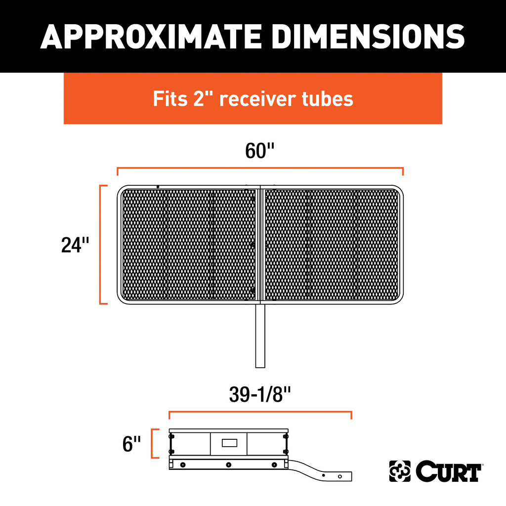 CURT 18152 60" x 24" Black Steel Basket Cargo Carrier (Fixed 2" Shank, 500 lbs.)