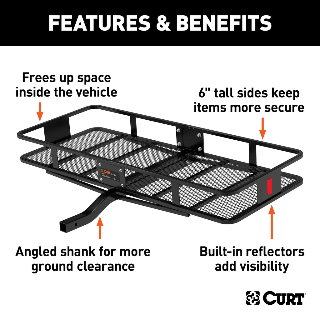 CURT 18152 60" x 24" Black Steel Basket Cargo Carrier (Fixed 2" Shank, 500 lbs.)