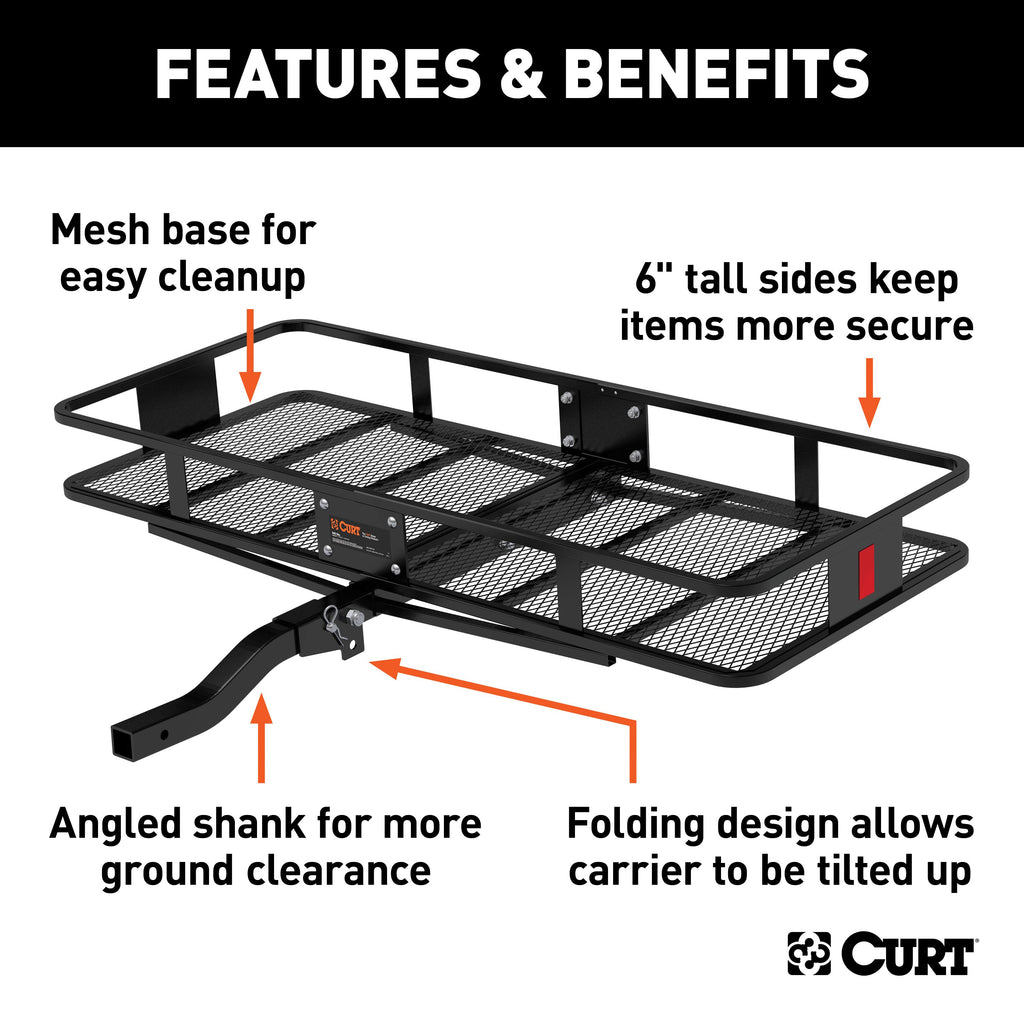 CURT 18153 60" x 24" Black Steel Basket Cargo Carrier (Folding 2" Shank, 500 lbs.)