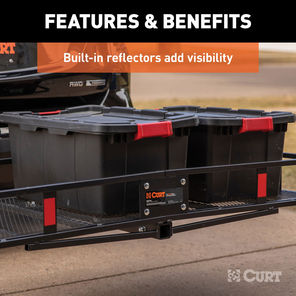 CURT 18153 60" x 24" Black Steel Basket Cargo Carrier (Folding 2" Shank, 500 lbs.)