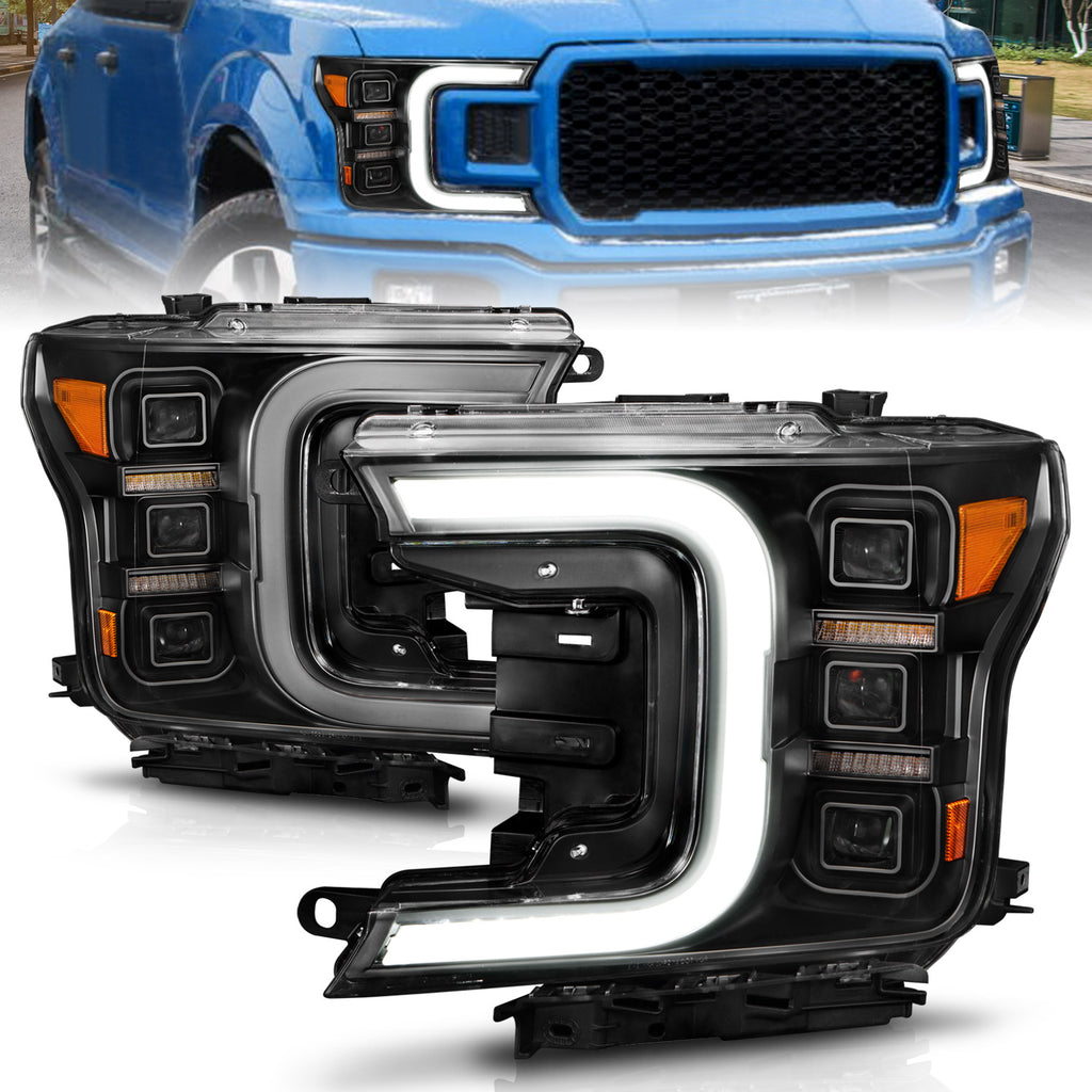 1820-F150-WHalogen-Full-Led-Projector-Headlight-WLight-Bar-Sequential-Signal-Black-Housing