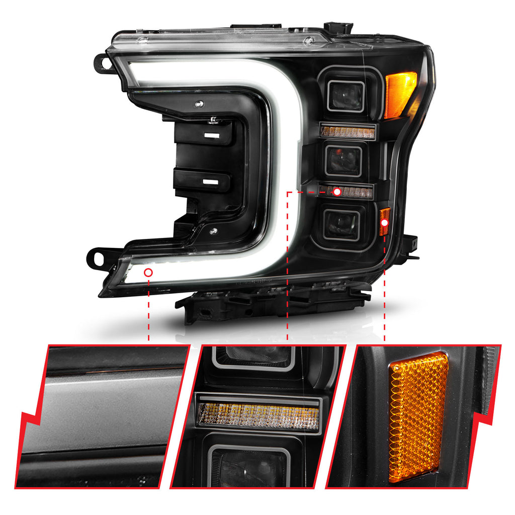 1820-F150-WHalogen-Full-Led-Projector-Headlight-WLight-Bar-Sequential-Signal-Black-Housing