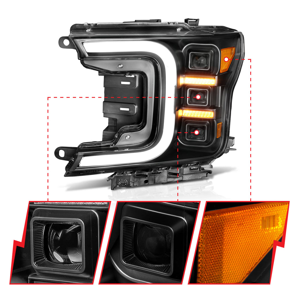 1820-F150-WHalogen-Full-Led-Projector-Headlight-WSmoke-Bar-Sequential-Signal-Black-Housing