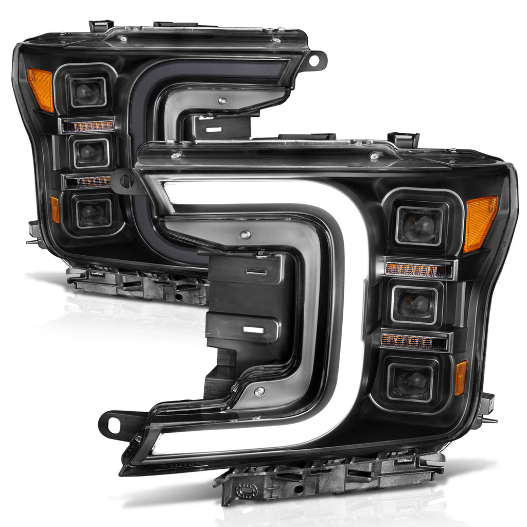 1820-F150-WHalogen-Full-Led-Projector-Headlight-WSmoke-Bar-Sequential-Signal-Black-Housing
