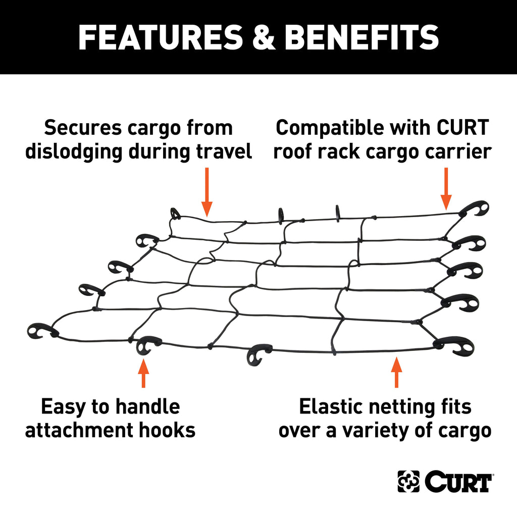 CURT 18200 44" x 38" Elastic Cargo Net for Roof Basket