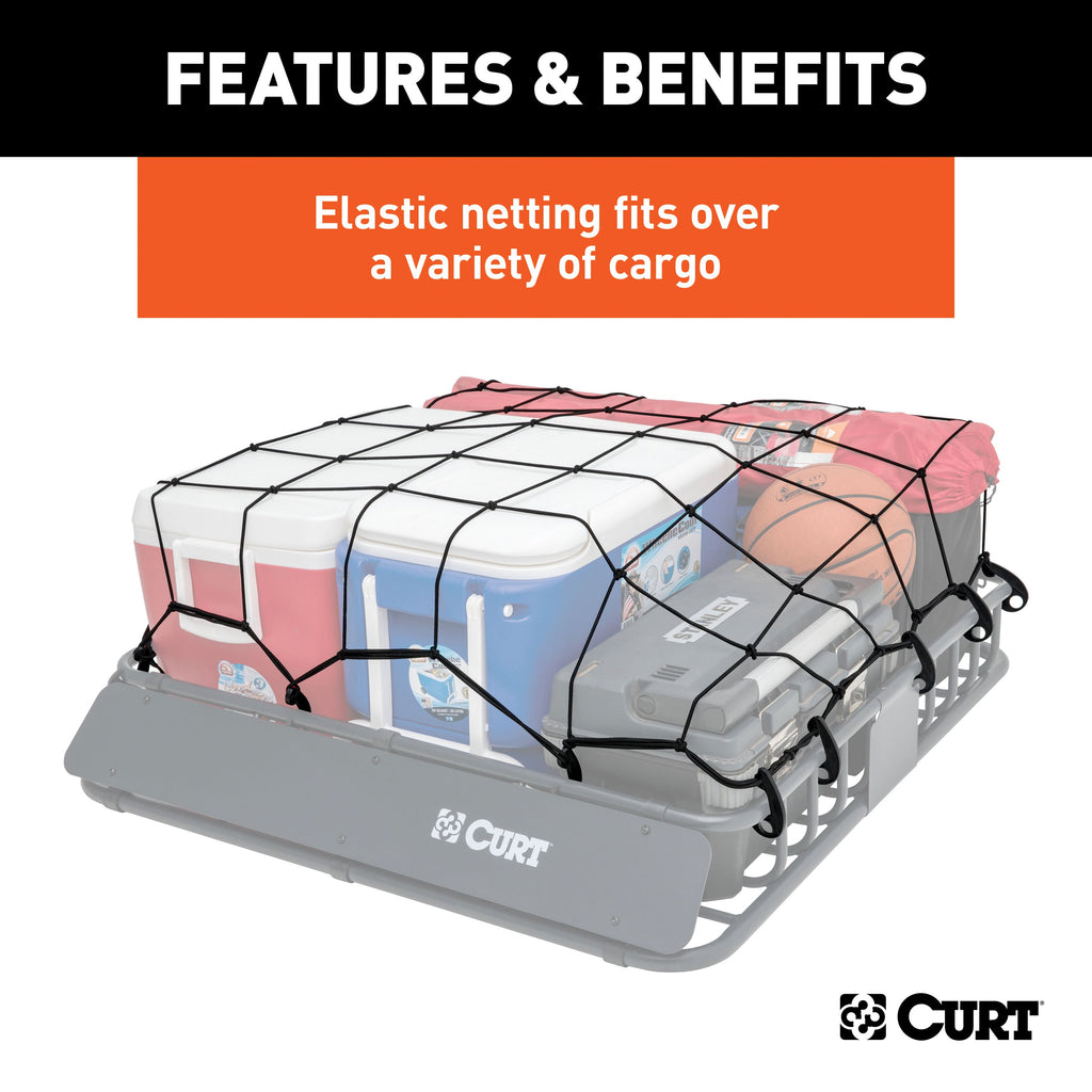 CURT 18200 44" x 38" Elastic Cargo Net for Roof Basket