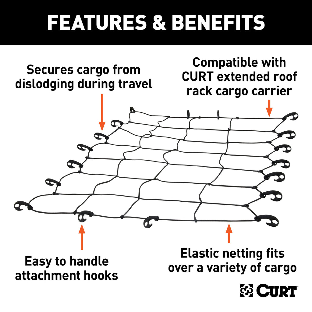 CURT 18201 65" x 38" Elastic Cargo Net for Extended Roof Basket