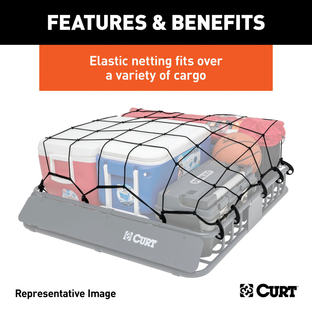 CURT 18201 65" x 38" Elastic Cargo Net for Extended Roof Basket
