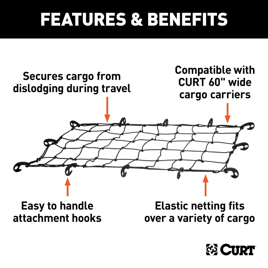 CURT 18202 43" x 24" Elastic Cargo Net for Hitch Carrier