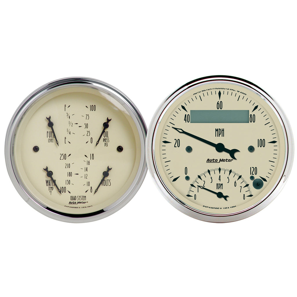 AutoMeter 1820 GAUGE KIT, 2 PC., QUAD & TACH/SPEEDO, 3 3/8", ANTIQUE BEIGE