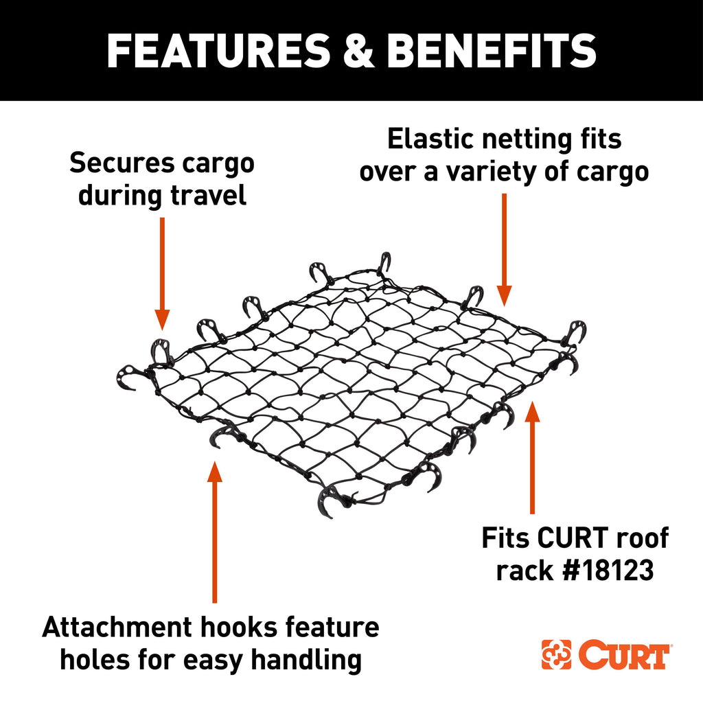 CURT 18218 44" x 36" Elastic Cargo Net for Roof Basket