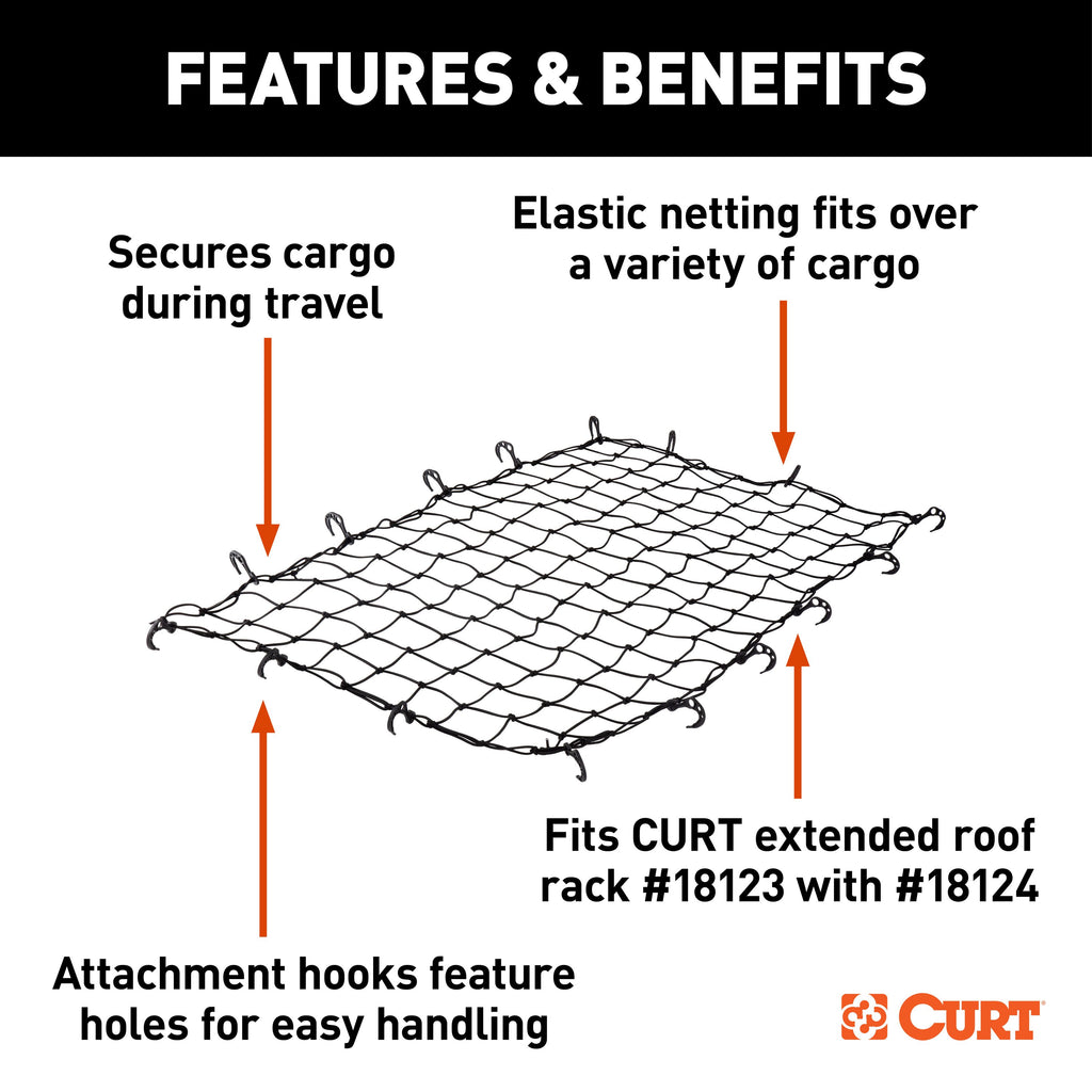 CURT 18219 64" x 36" Elastic Cargo Net for Roof Basket