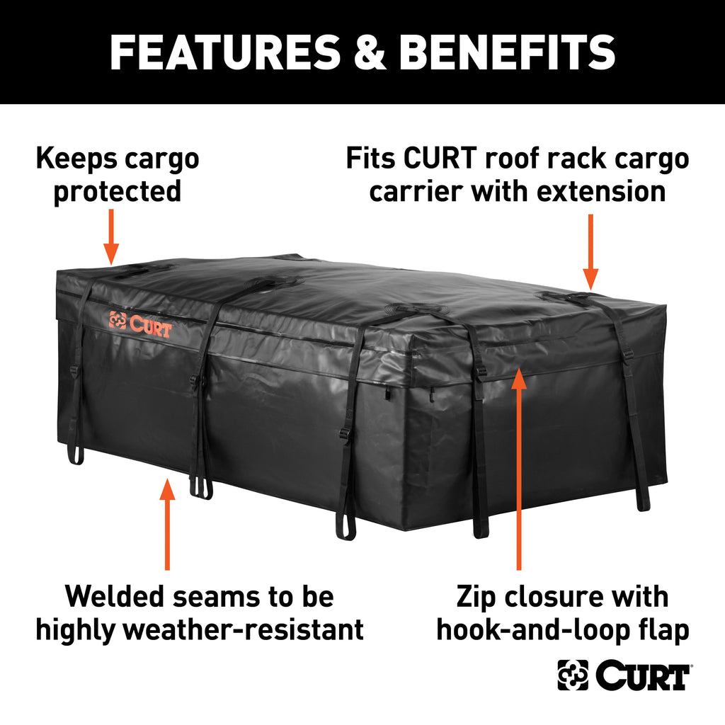 CURT 18221 59" x 34" x 21" Weather-Resistant Vinyl Roof Rack Cargo Bag