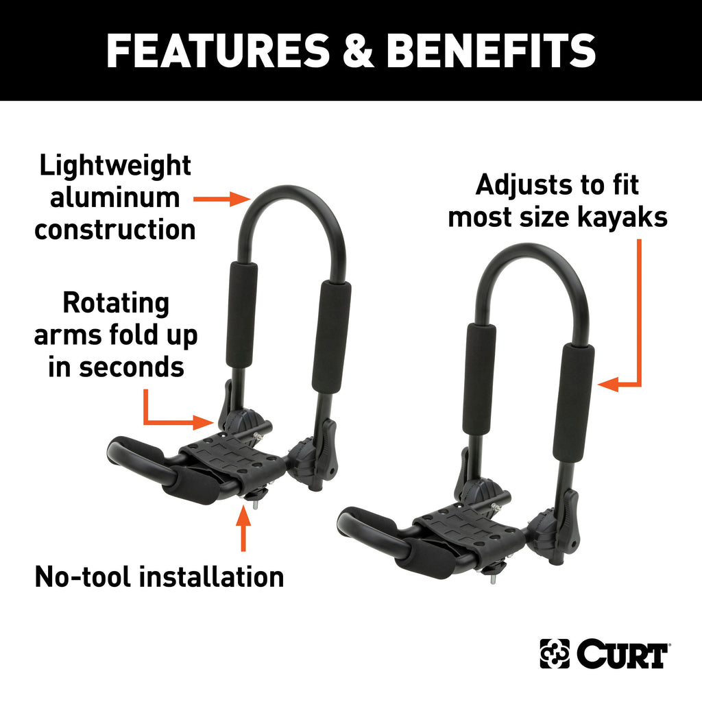 CURT 18320 Adjustable Aluminum Roof Rack Kayak Holders