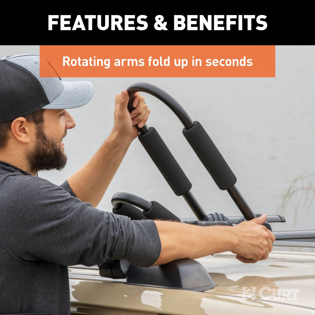 CURT 18320 Adjustable Aluminum Roof Rack Kayak Holders