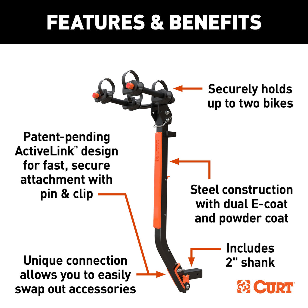 CURT 18410 ActiveLink SE Hitch-Mounted Bike Rack (2 Bikes, 2" Shank)