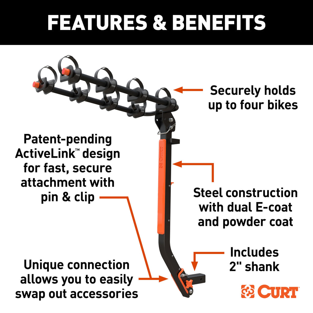CURT 18411 ActiveLink SE Hitch-Mounted Bike Rack (4 Bikes, 2" Shank)