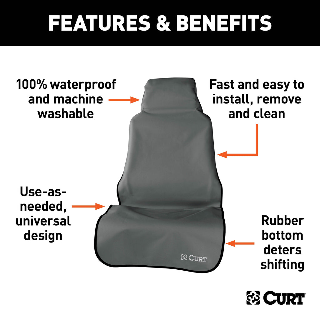CURT 18500 Seat Defender 58" x 23" Removable Waterproof Grey Bucket Seat Cover