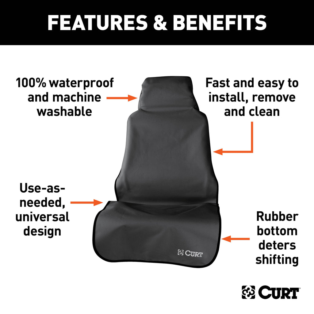 CURT 18501 Seat Defender 58" x 23" Removable Waterproof Black Bucket Seat Cover