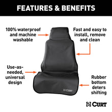 Load image into Gallery viewer, CURT 18501 Seat Defender 58" x 23" Removable Waterproof Black Bucket Seat Cover