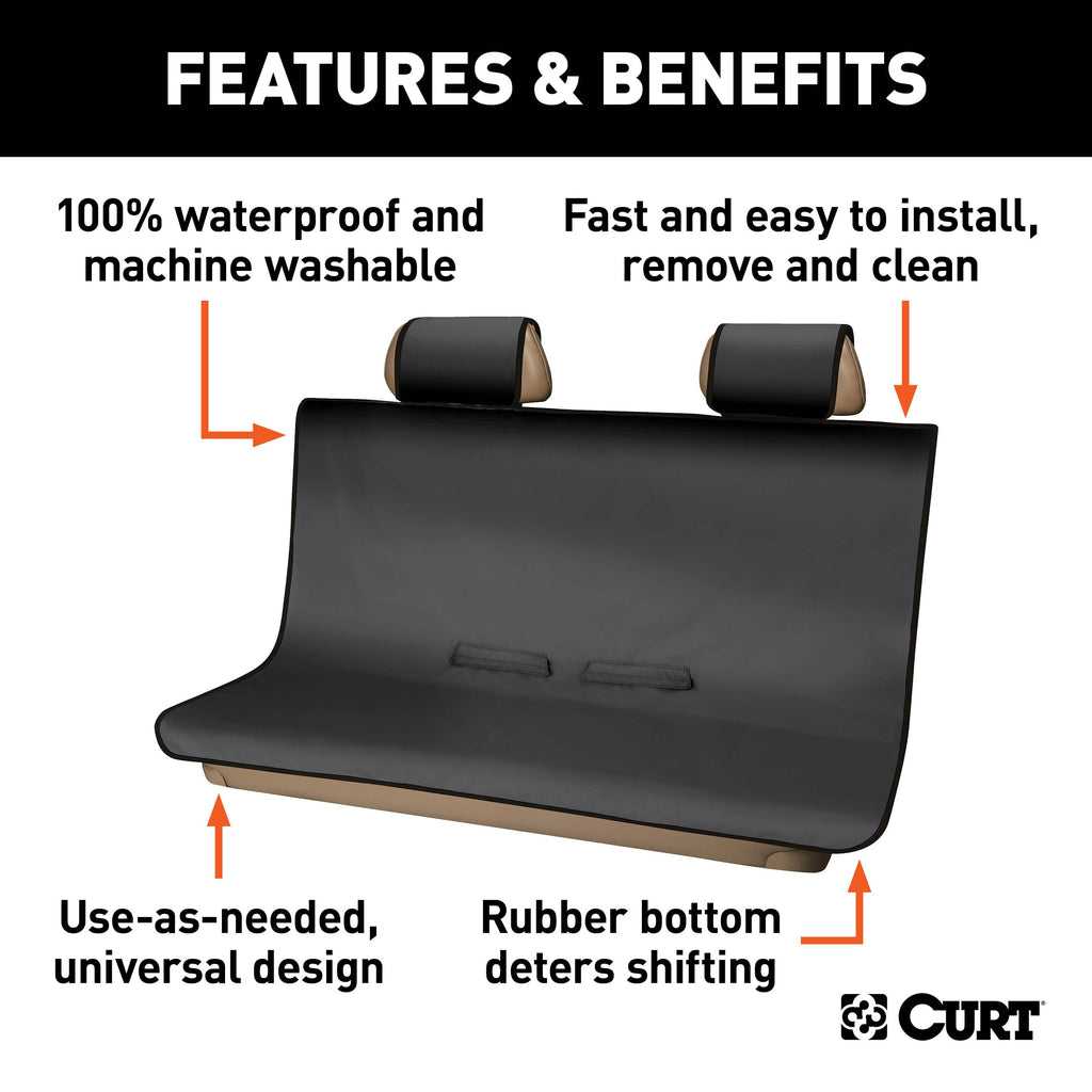 CURT 18511 Seat Defender 58" x 55" Removable Waterproof Black Bench Seat Cover
