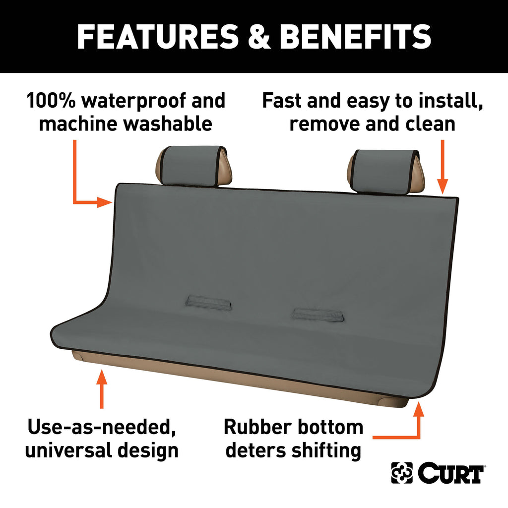CURT 18520 Seat Defender 58" x 63" Removable Waterproof Grey XL Bench Truck Seat Cover
