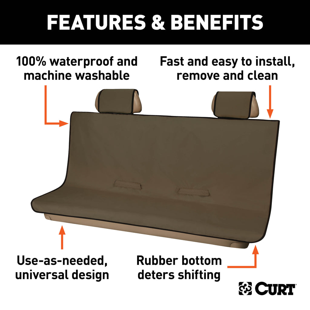 CURT 18522 Seat Defender 58" x 63" Removable Waterproof Brown XL Bench Truck Seat Cover