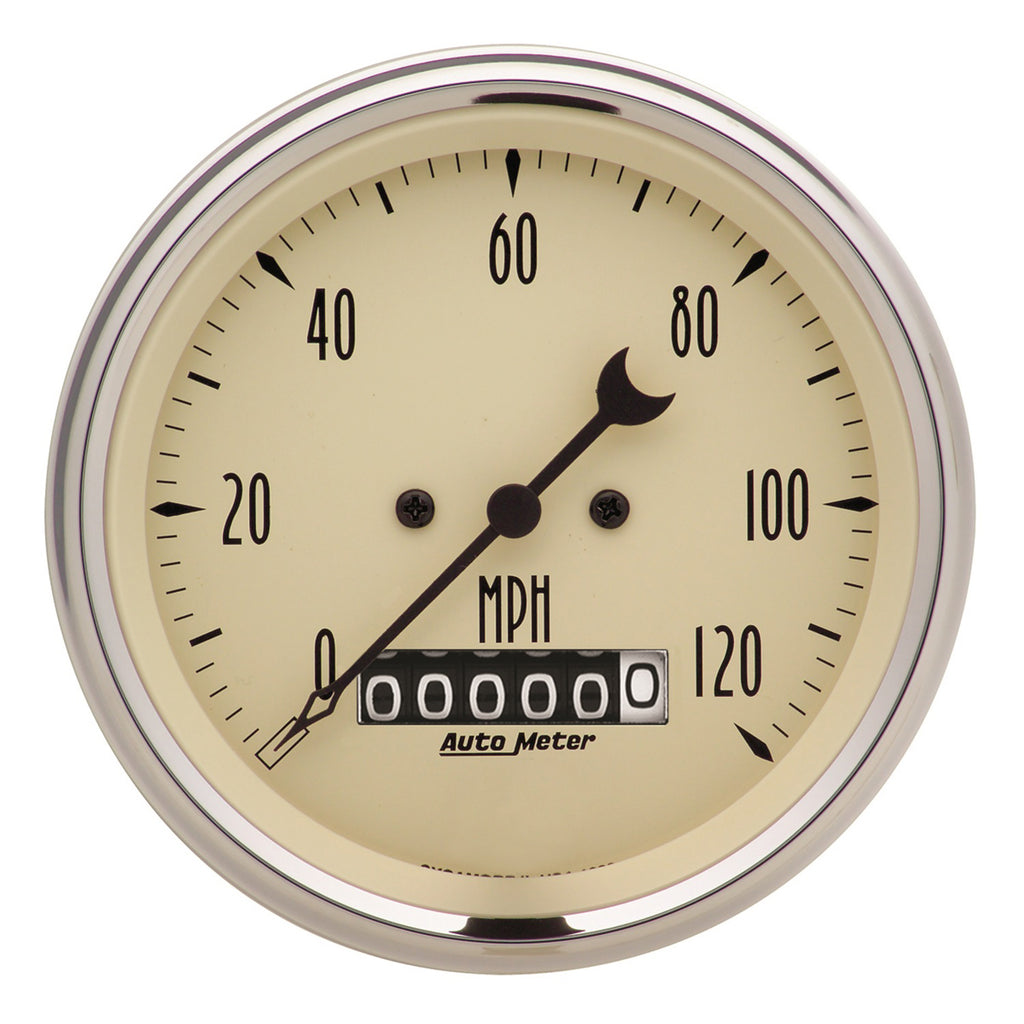 AutoMeter 1879 GAUGE, SPEEDO., 3 3/8", 120MPH, ELEC. PROG. W/ WHEEL ODO, ANTQ BEIGE