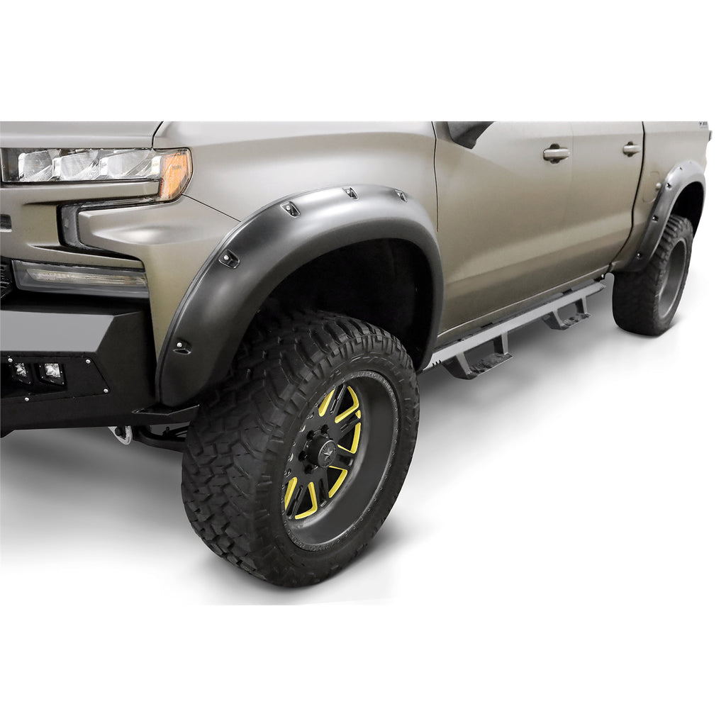 19-22-Gm-SilveradoSierra-Rx-Flat-Smooth-Elite-Series-Fender-Flares-WBlack-Bolts---Black-4Pc