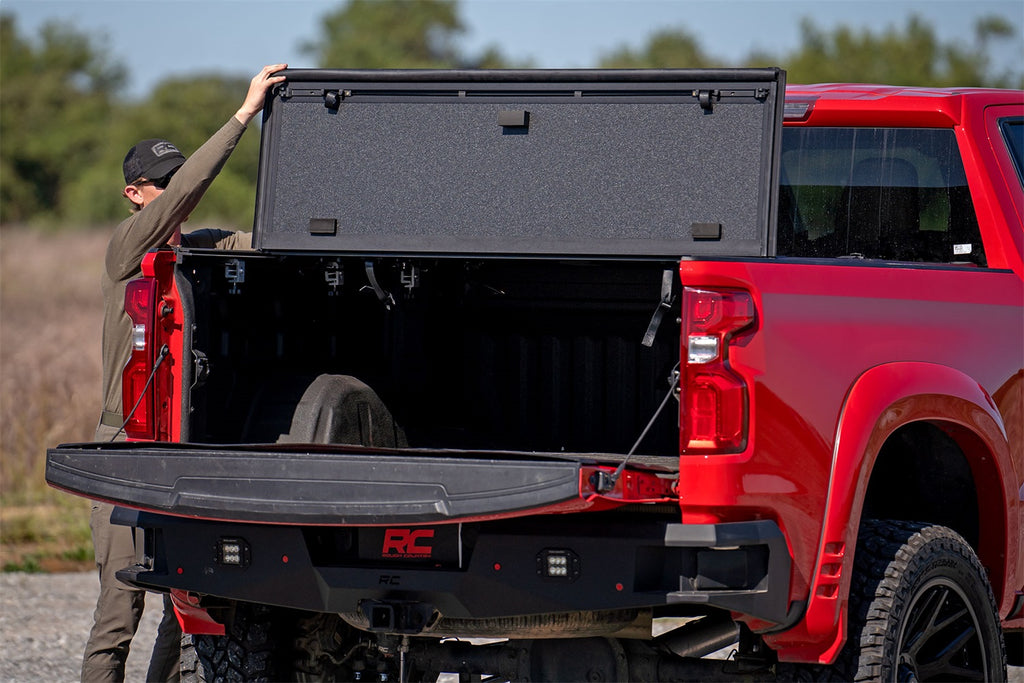 Rough Country 49120650 Hard Tri-Fold Tonneau Bed Cover for Select Chevrolet Silverado 1500, GMC Sierra