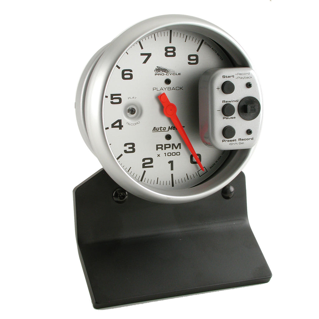 AutoMeter 19264 GAUGE, TACH, 5", 9K RPM, PEDESTAL W/ RPM PLAYBACK, SILVER, PRO-CYCLE