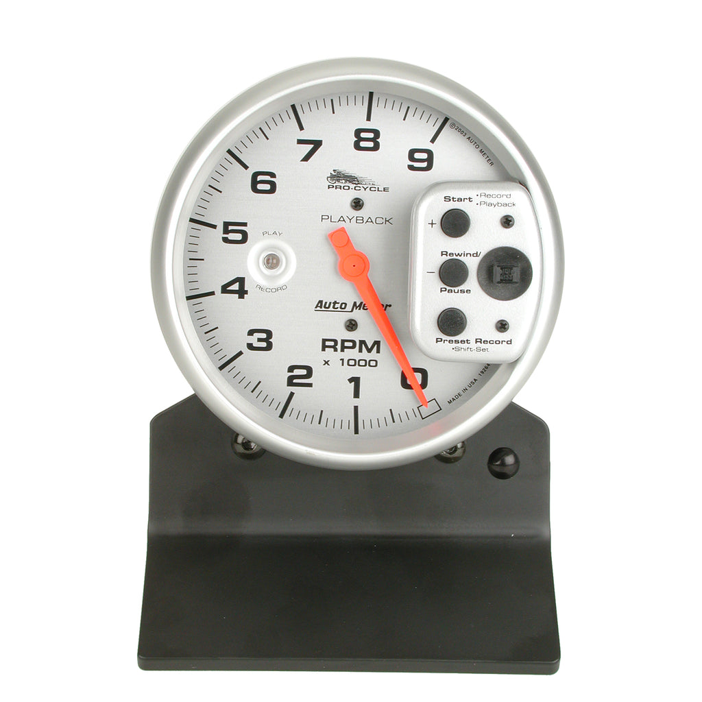 AutoMeter 19264 GAUGE, TACH, 5", 9K RPM, PEDESTAL W/ RPM PLAYBACK, SILVER, PRO-CYCLE