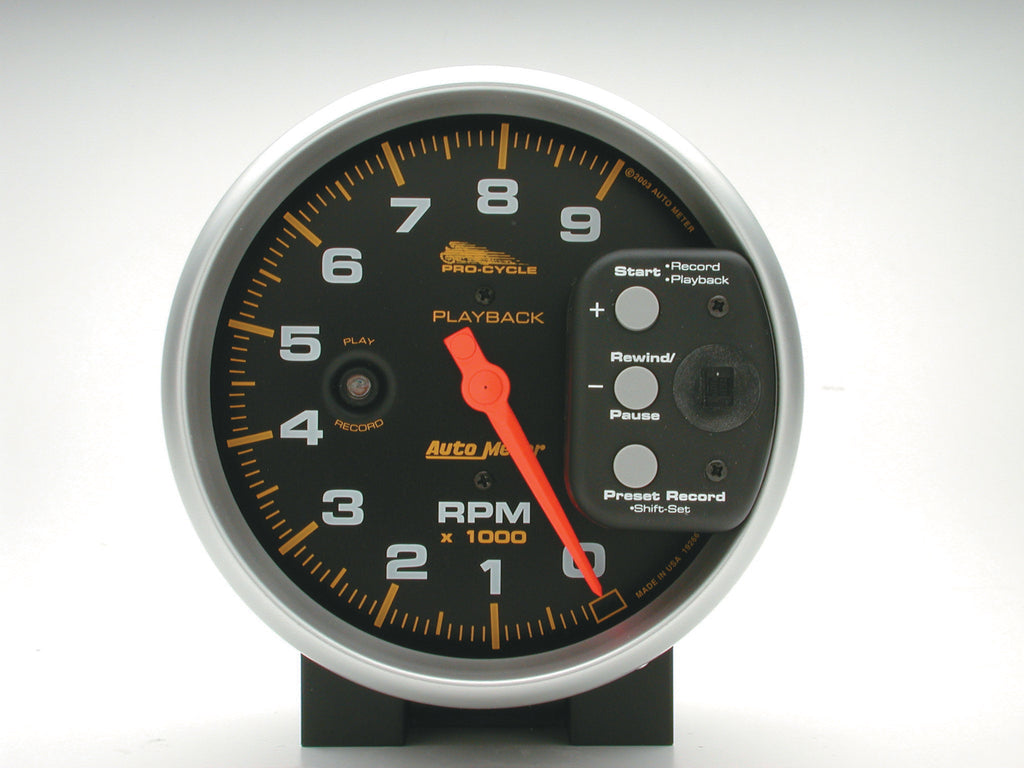 AutoMeter 19266 GAUGE, TACH, 5", 9K RPM, PEDESTAL W/ RPM PLAYBACK, BLACK, PRO-CYCLE