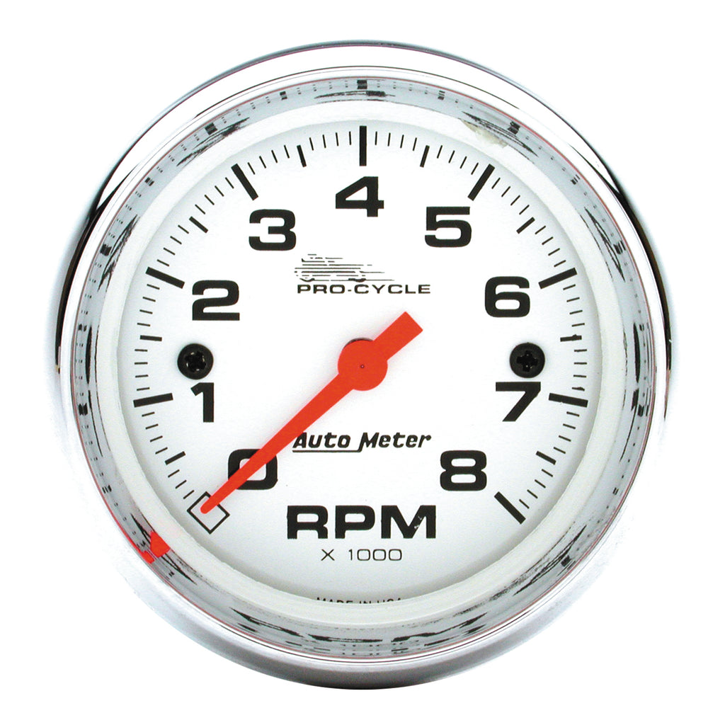 AutoMeter 19305 GAUGE, TACH, 2 5/8", 8K RPM, 2&4 CYLINDER, WHITE, PRO-CYCLE