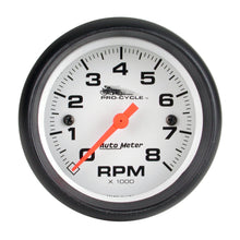 Load image into Gallery viewer, AutoMeter 19325 GAUGE, TACH, 2 5/8", 8K RPM, 2&amp;4 CYLINDER, WHITE, PRO-CYCLE