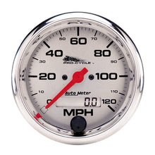 Load image into Gallery viewer, AutoMeter 19352 GAUGE, SPEEDO, 3 3/4", 120 MPH, ELEC, SILVER, PRO-CYCLE