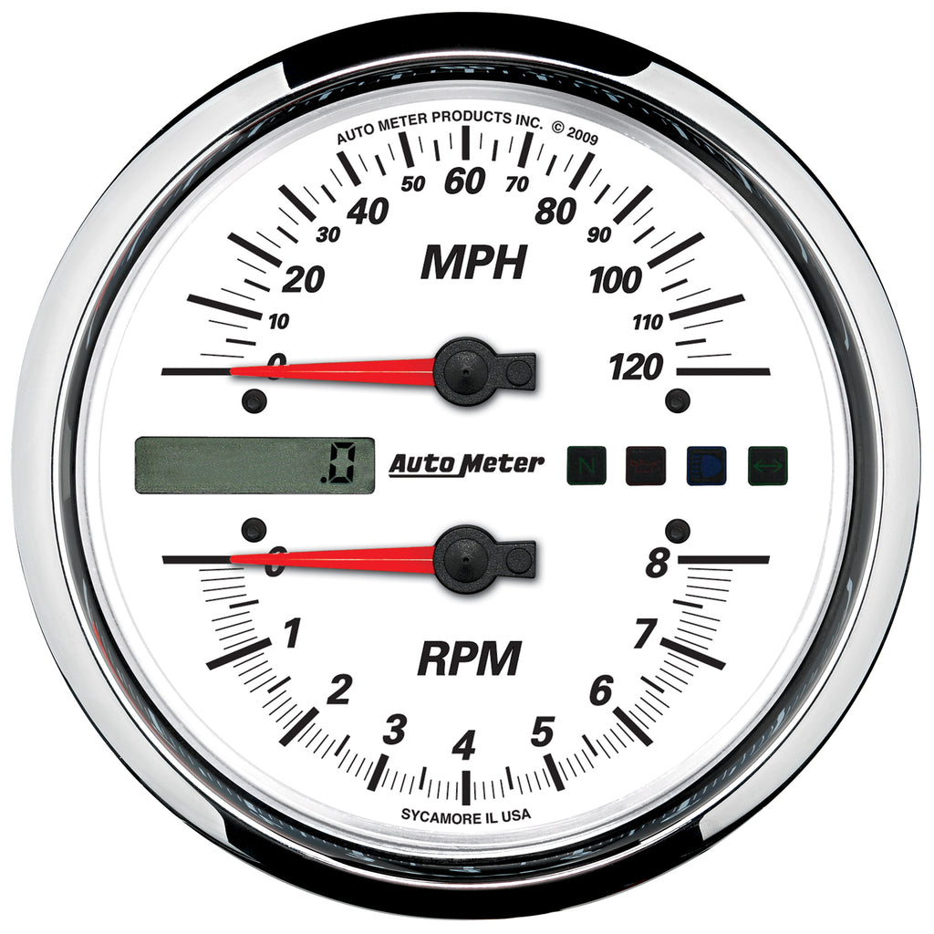 AutoMeter 19467 GAUGE, TACH/SPEEDO, 4 1/2", 8K RPM/120 MPH, WHITE, PRO-CYCLE