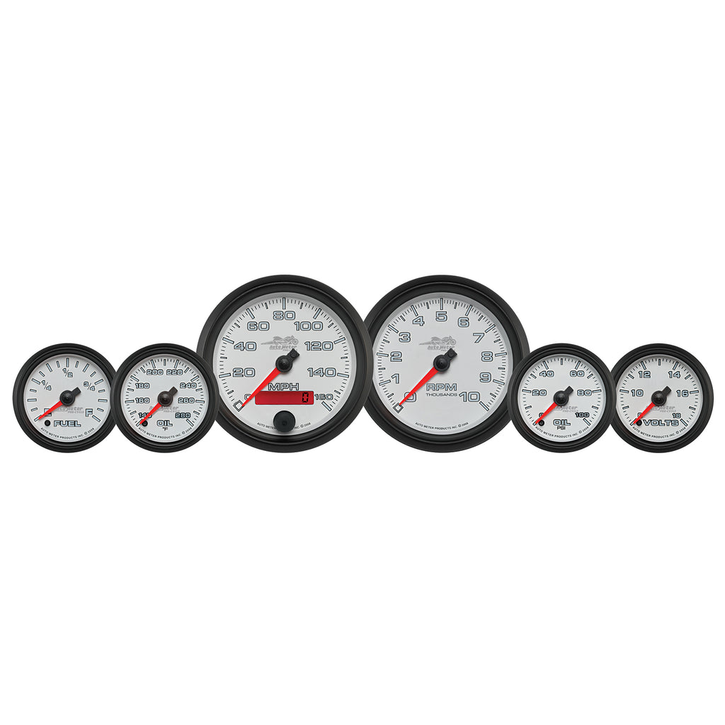 AutoMeter 19501 GAUGE KIT, 6 PC. KIT, 3 3/8" & 2 1/16", BAGGER, WHITE, PRO-CYCLE