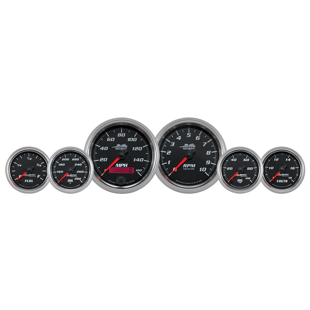 AutoMeter 19601 GAUGE KIT, 6 PC. KIT, 3 3/8" & 2 1/16", BAGGER, BLACK, PRO-CYCLE