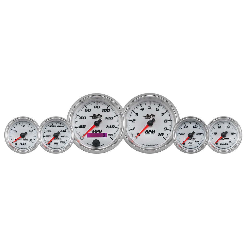 AutoMeter 19701 GAUGE KIT, 6 PC. KIT, 3 3/8" & 2 1/16", BAGGER, WHITE, PRO-CYCLE