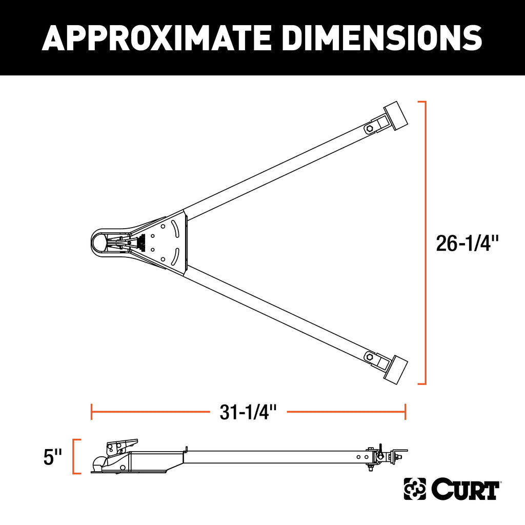 CURT 19745 Universal Tow Bar with 2" Coupler, 5,000 lbs, Adjusts 26" to 40"